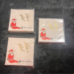 NWT 3 Kate Spade Jolly Santa Holiday Napkin Set - Red and Gold